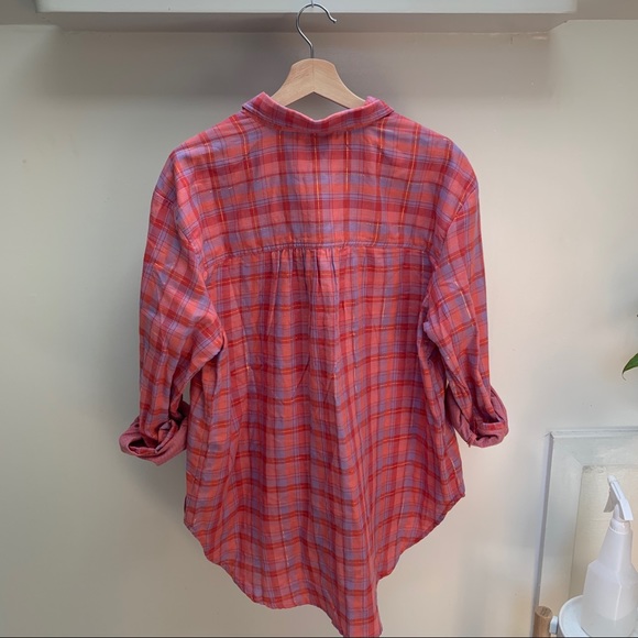 Anthropologie • Coral Plaid Button Down - Picture 2 of 6